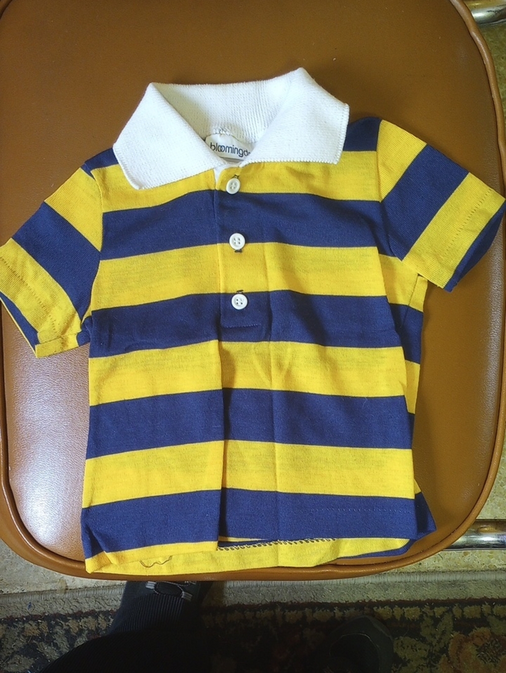 Bloomingdale's Navy Blue & Yellow Striped Casual Shirt w/ White Collar, Sz 3T